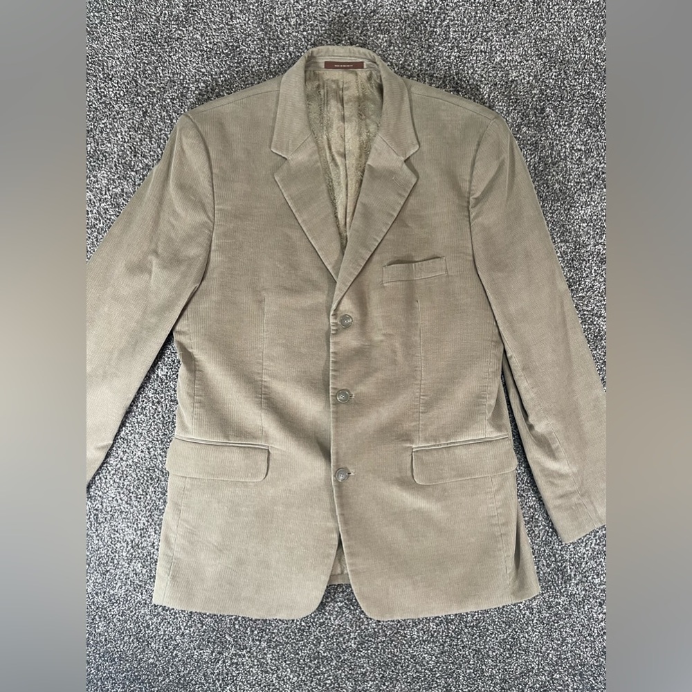 Tasso Elba Menswear Sport Coat Blazer Mens L Tan Corduroy Three Button Cotton